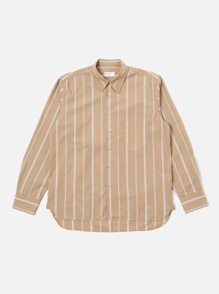 Shirts Men Universal Works Universal Works Lazy Day Shirt In Sand Sydney Stripe