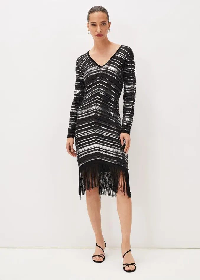 Sibylle Chevron Sequin Dress Gunmetal Women Phase Eight Dresses