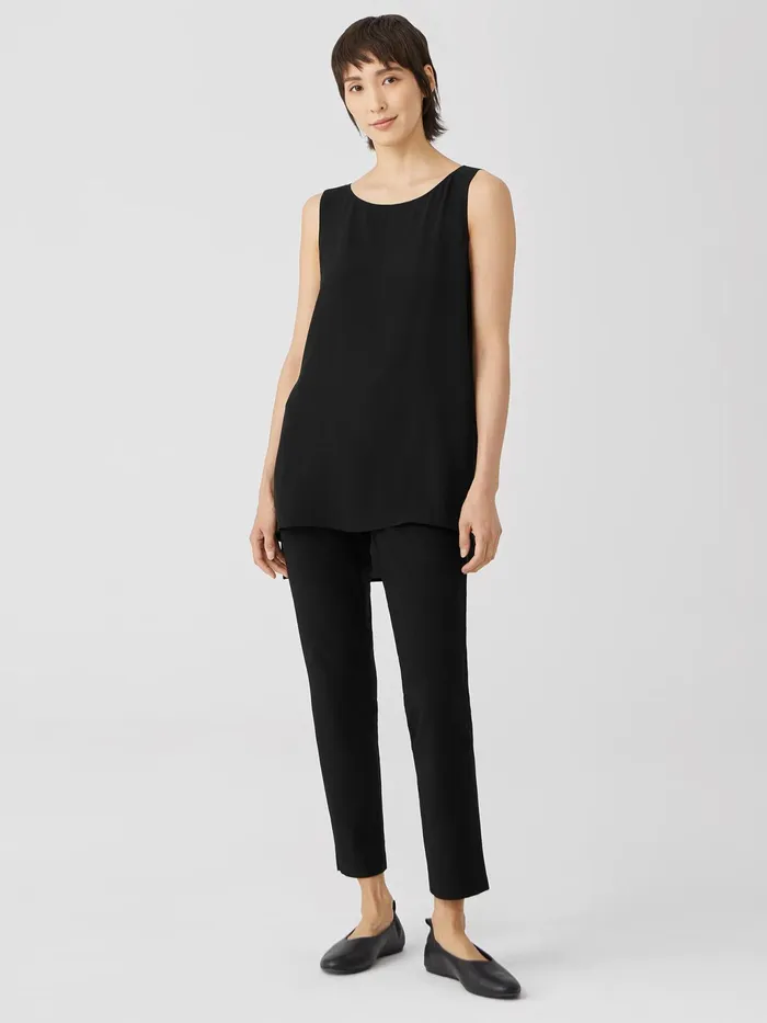 Silk Georgette Crepe Bateau Neck Tank Black Women Eileen Fisher Petite