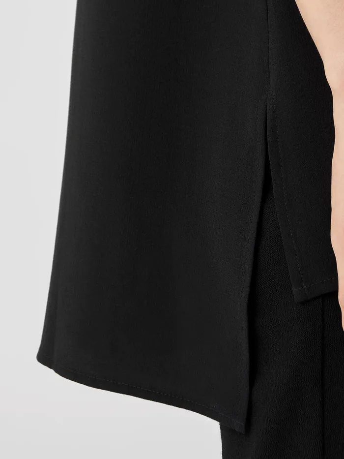 Silk Georgette Crepe Bateau Neck Tank Black Women Eileen Fisher Petite