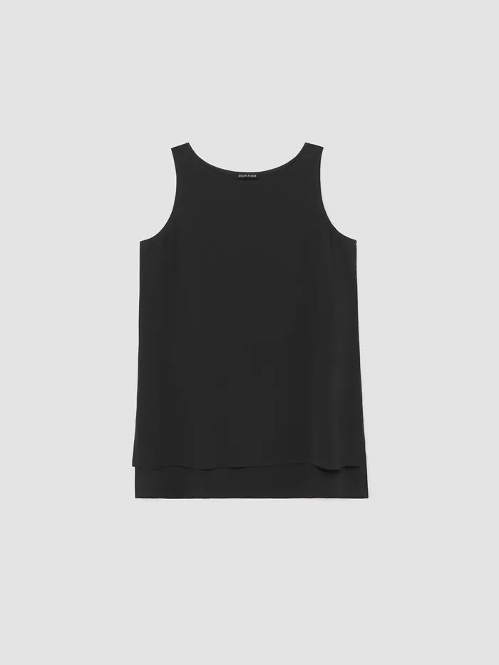 Silk Georgette Crepe Bateau Neck Tank Black Women Eileen Fisher Petite