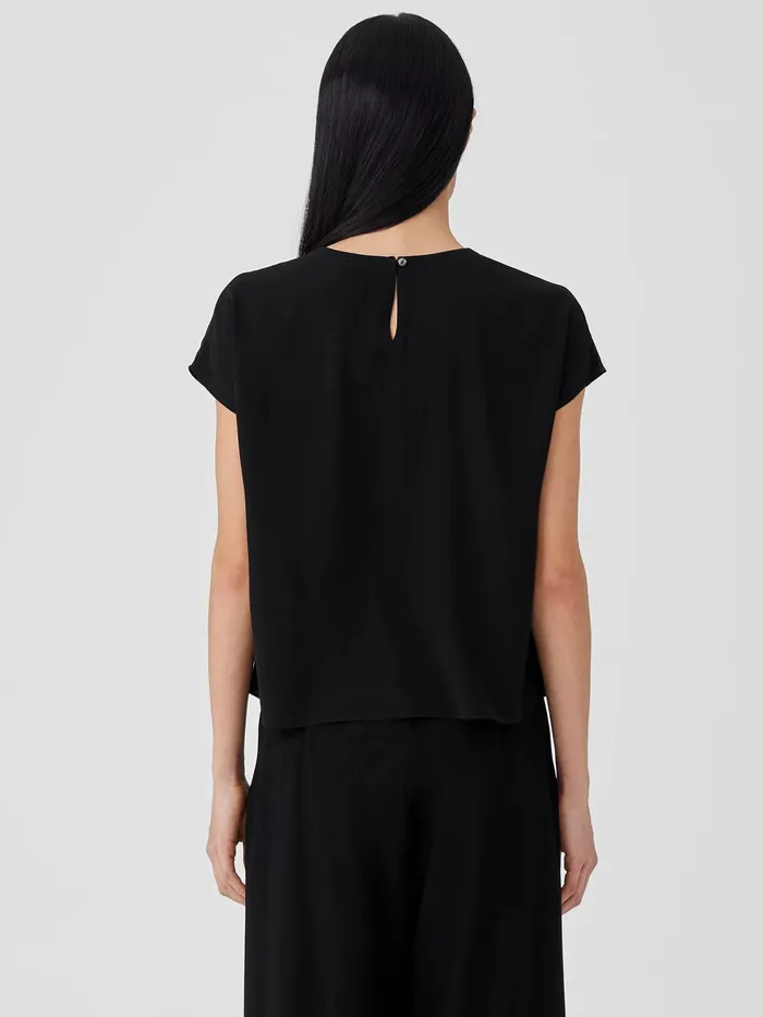 Silk Georgette Crepe Square Top Black Women Eileen Fisher Tops and Tees