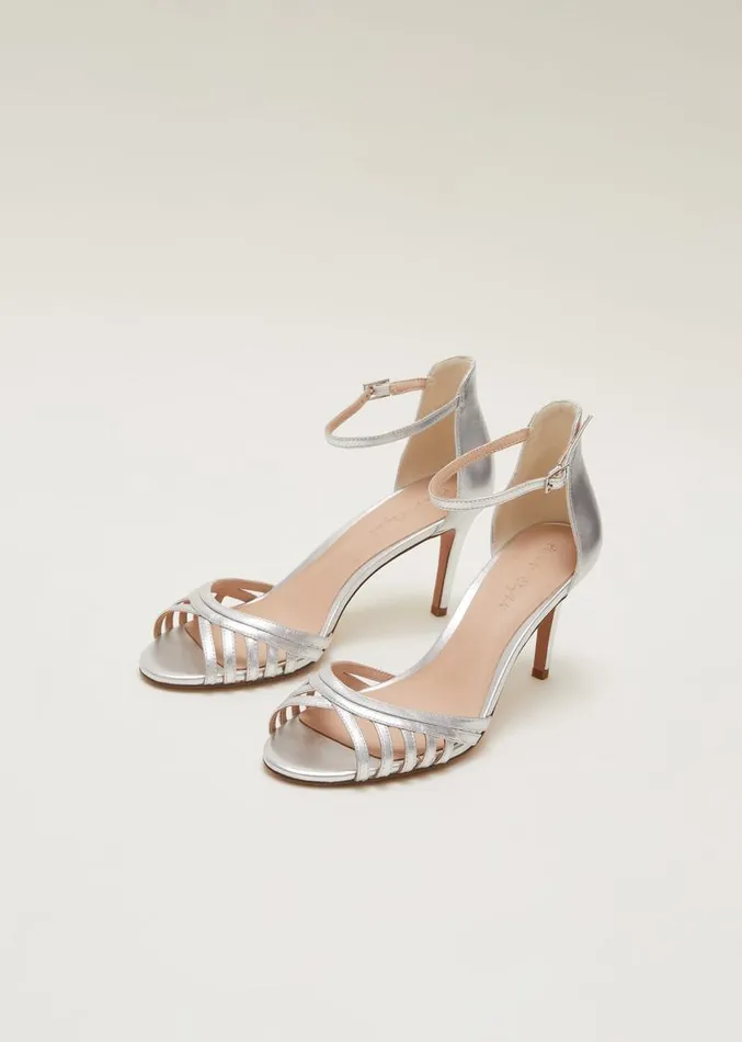 Silver Leather Open Toe Heels Silver Women Phase Eight Occasion Shoes