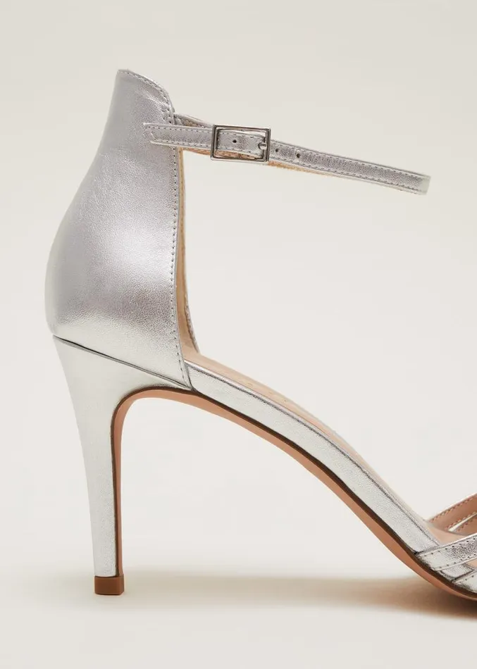 Silver Leather Open Toe Heels Silver Women Phase Eight Occasion Shoes