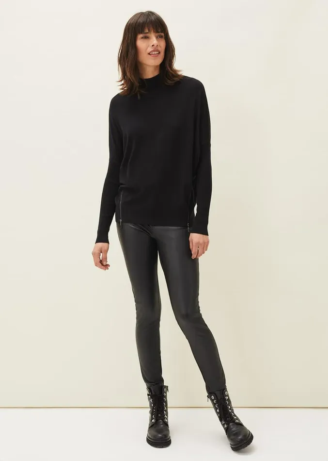 Skylar Roll Neck Zip Hem Jumper Black Women Phase Eight Knitwear