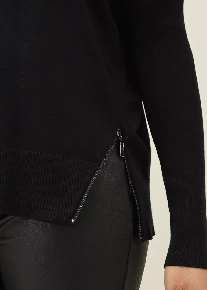 Skylar Roll Neck Zip Hem Jumper Black Women Phase Eight Knitwear