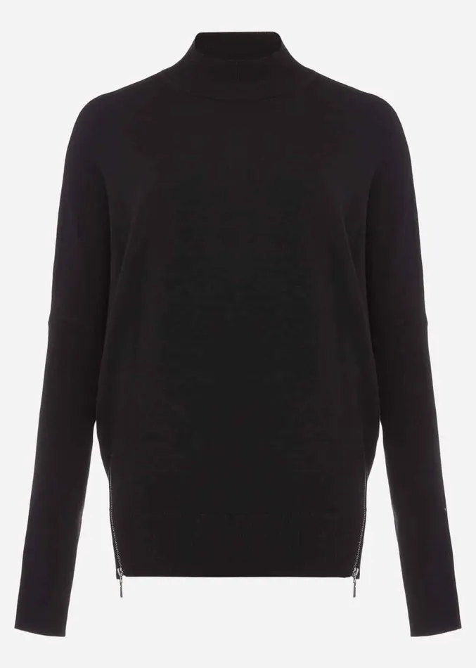 Skylar Roll Neck Zip Hem Jumper Black Women Phase Eight Knitwear