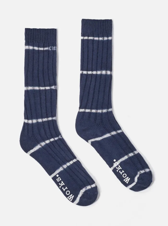 Socks Men Universal Works Universal Works Slub Sock In Navy Tie Dye Knit