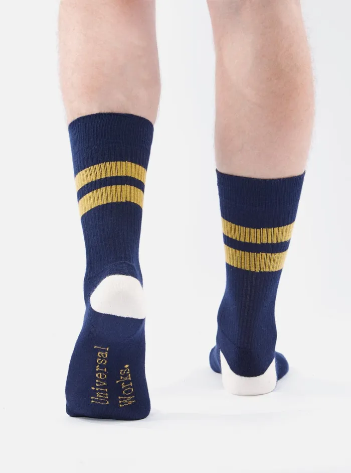 Socks Men Universal Works Universal Works Sport Sock In NavyYellow Cotton Rib Socks Men Universal Works Universal Works Sport Sock In NavyYellow Cotton Rib