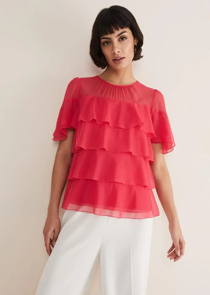 Stacey Ruffle Blouse Fuschia Women Phase Eight Shirts and Blouses