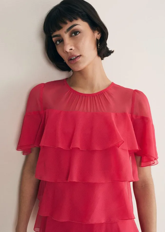 Stacey Ruffle Blouse Fuschia Women Phase Eight Shirts and Blouses