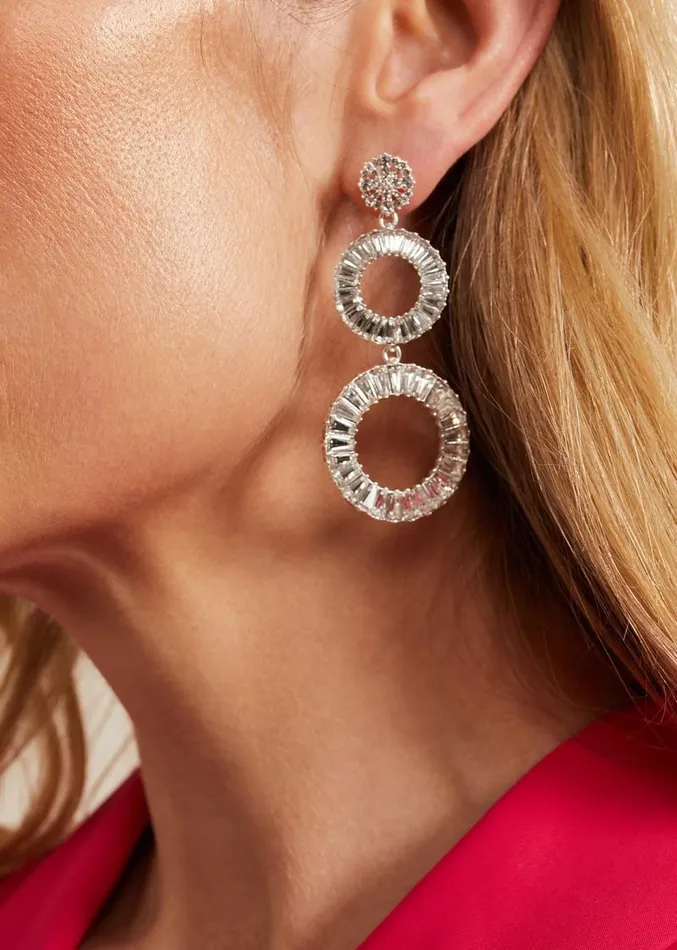 Statement Crystal Stone Drop Earrings Silver Women Phase Eight Jewellery