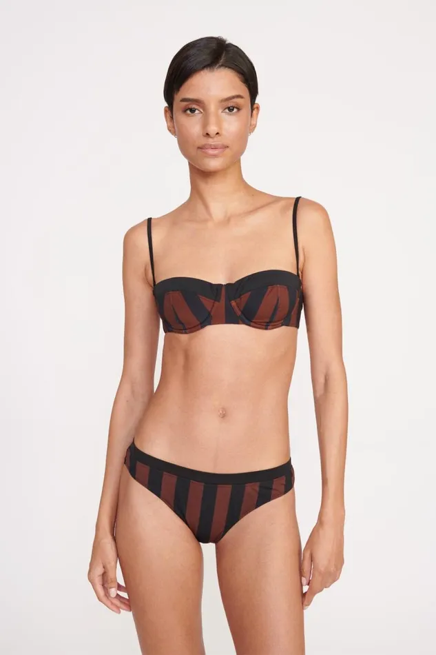 STAUD Bikinis Women STAUD GEMMA BIKINI BOTTOM BLACK TAN SEASHORE STRIPE
