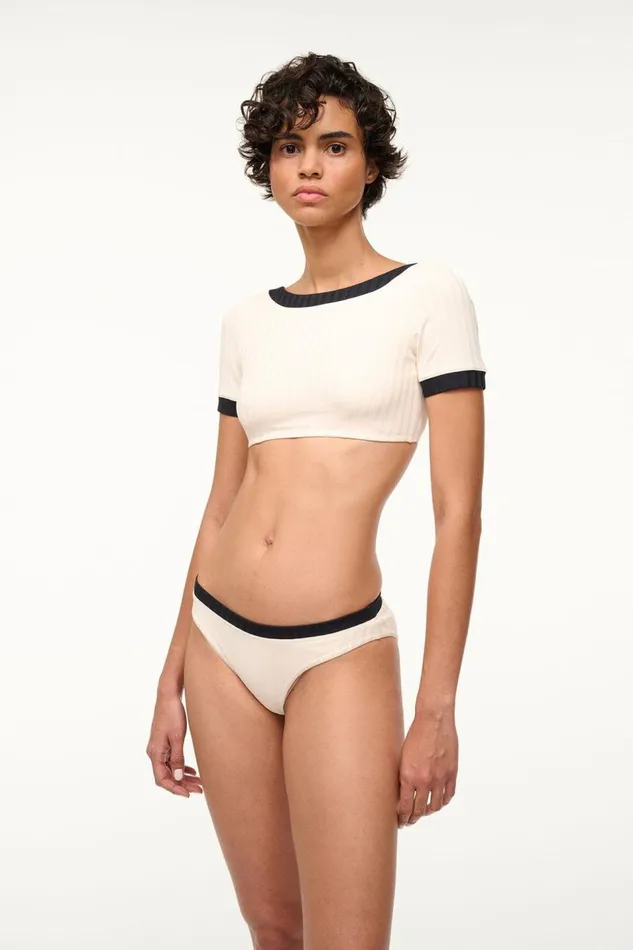STAUD Bikinis Women STAUD LILY SHORT SLEEVE BIKINI TOP IVORY BLACK