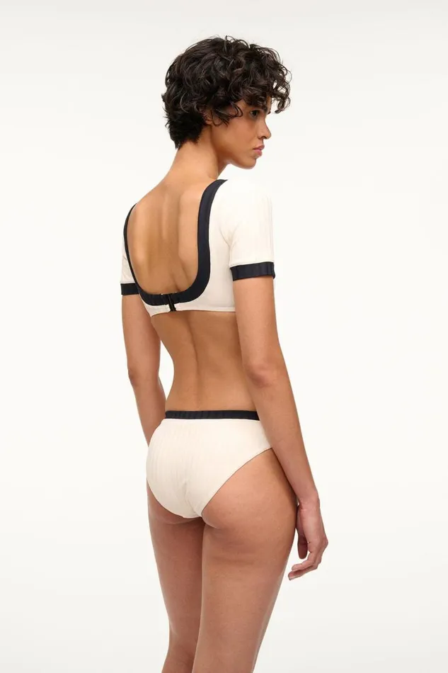 STAUD Bikinis Women STAUD LILY SHORT SLEEVE BIKINI TOP IVORY BLACK STAUD Bikinis Women STAUD LILY SHORT SLEEVE BIKINI TOP IVORY BLACK