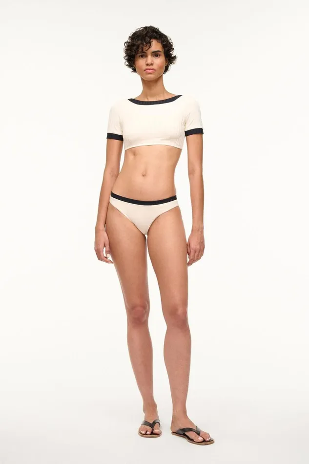 STAUD Bikinis Women STAUD LILY SHORT SLEEVE BIKINI TOP IVORY BLACK STAUD Bikinis Women STAUD LILY SHORT SLEEVE BIKINI TOP IVORY BLACK