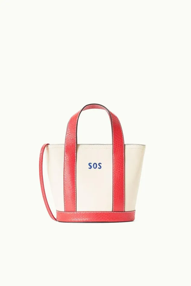 STAUD Custom Handbags Women STAUD CUSTOM MONOGRAM ALLORA MINI TOTE CREAM RED ROSE
