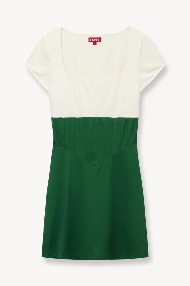 STAUD Dresses Women STAUD BACKSPIN DRESS COURT GREEN IVORY STAUD Dresses Women STAUD BACKSPIN DRESS COURT GREEN IVORY