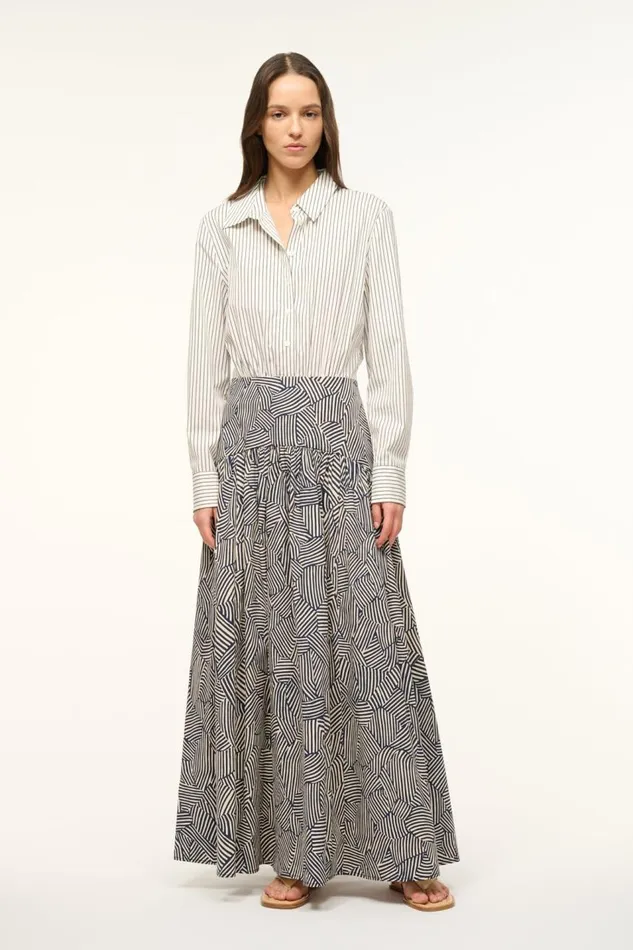 STAUD Dresses Women STAUD ROCCO DRESS IVORY MICRO STRIPE NAVY MOSAIC