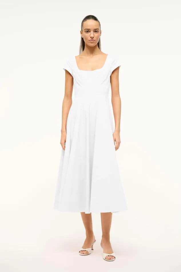 STAUD Dresses Women STAUD SHORT SLEEVE WELLS DRESS WHITE