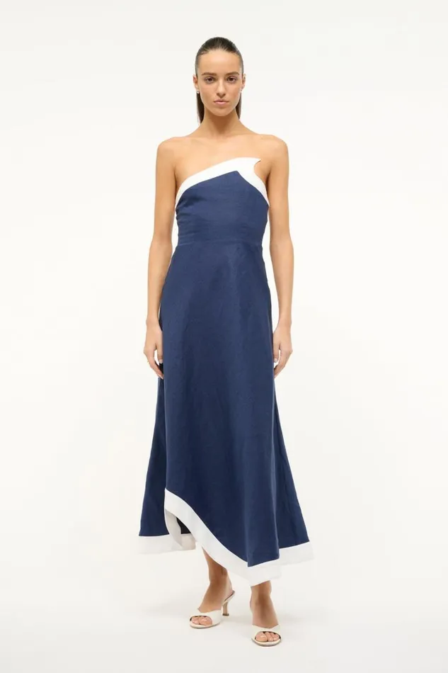 STAUD Dresses Women STAUD SIRANI DRESS NAVY WHITE