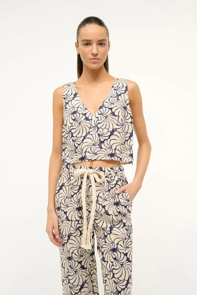 STAUD Tops Women STAUD CATANIA TOP NAVY SCALLOP BLOCK PRINT