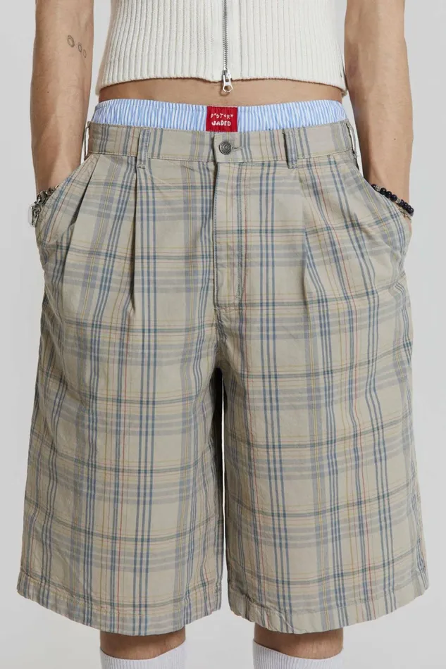 Stone Check Fairway Shorts Beige Men Jaded London Shorts and Jorts Stone Check Fairway Shorts Beige Men Jaded London Shorts and Jorts
