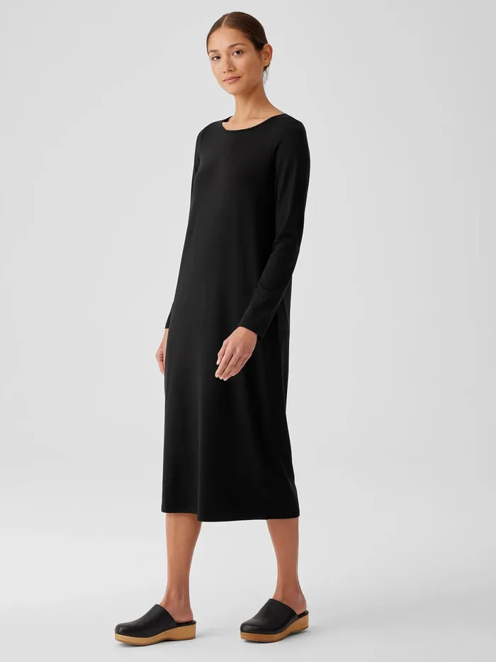 Stretch Jersey Knit Jewel Neck Dress Black Women Eileen Fisher Dresses and Skirts