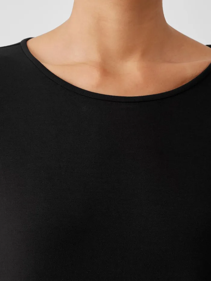 Stretch Jersey Knit Jewel Neck Dress Black Women Eileen Fisher Dresses and Skirts