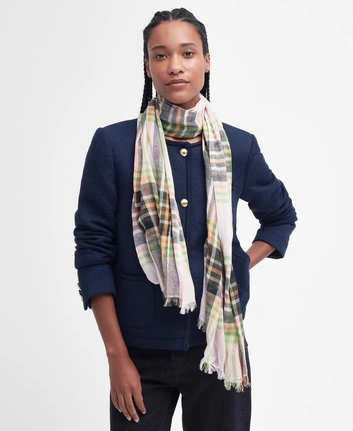 Summer Lonnen Checked Scarf Shell Pink Women Barbour Scarves and Wraps