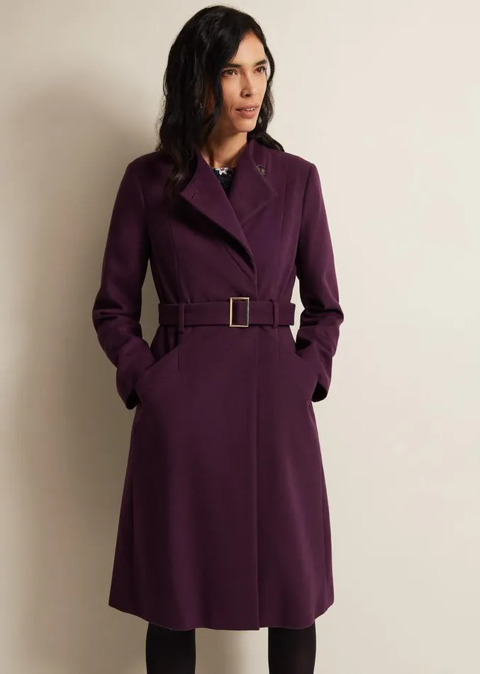 Susie Collarless Wrap Coat Plum Women Phase Eight Coats