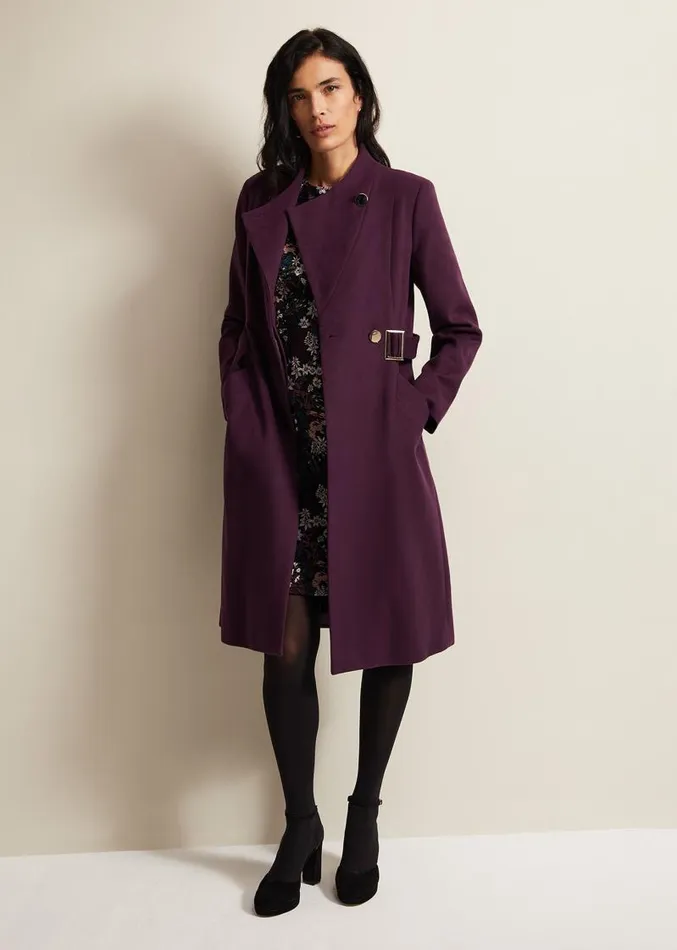 Susie Collarless Wrap Coat Plum Women Phase Eight Coats