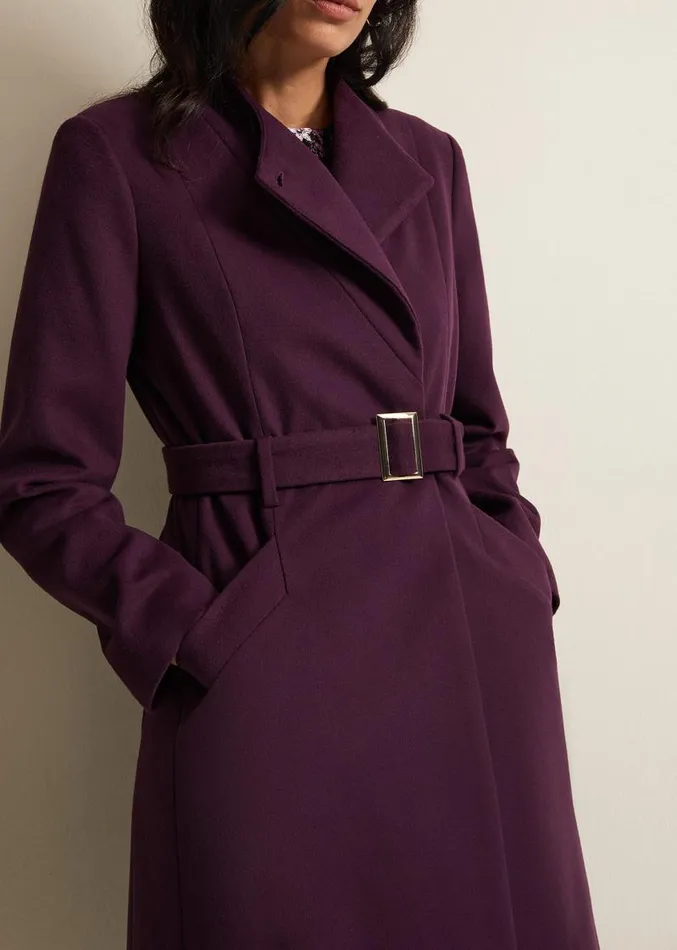 Susie Collarless Wrap Coat Plum Women Phase Eight Coats
