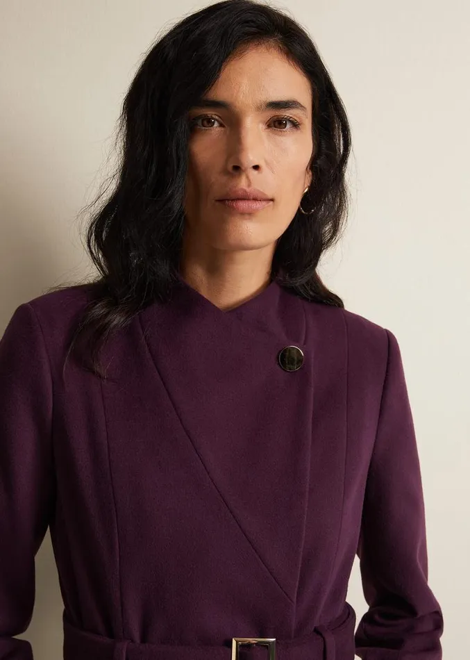 Susie Collarless Wrap Coat Plum Women Phase Eight Coats