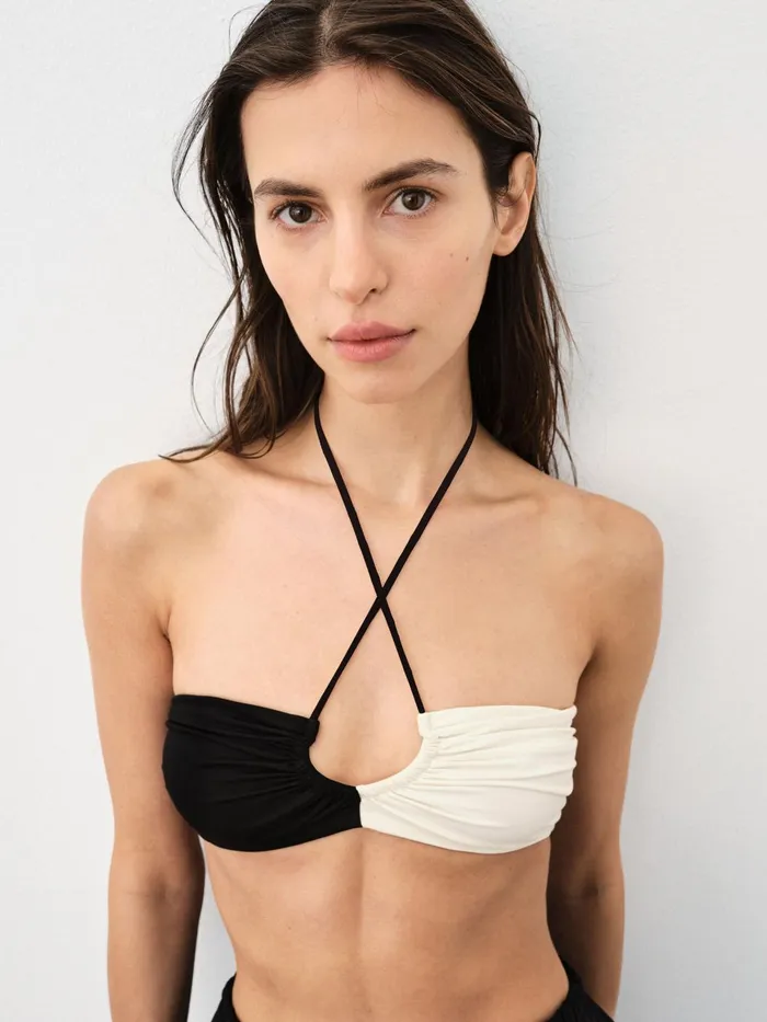 Swimwear Women By Malene Birger Seabay Bikini Top Block Stripe Black White