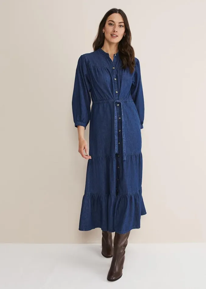 Talulla Tiered Denim Dress Indigo Women Phase Eight Dresses
