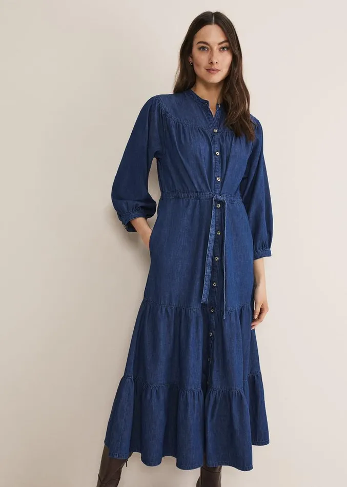 Talulla Tiered Denim Dress Indigo Women Phase Eight Dresses