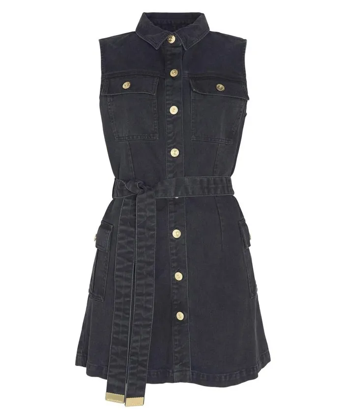 Tamsin Denim Mini Dress Washed Khaki Women Barbour Dresses and Skirts