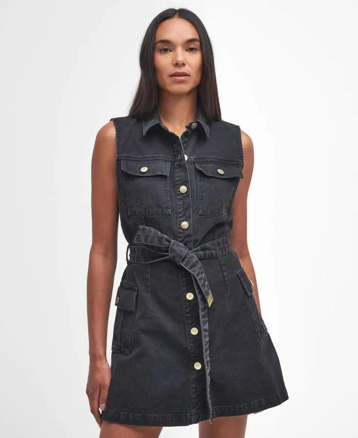 Tamsin Denim Mini Dress Washed Khaki Women Barbour Dresses and Skirts