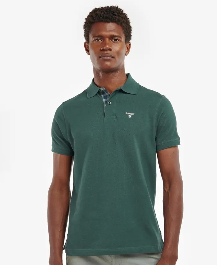 Tartan Pique Polo Shirt Force Blue Men Barbour Polo Shirts