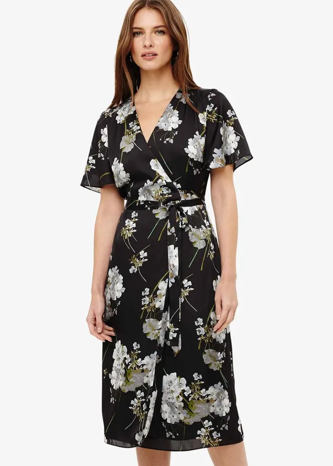 Tasha Floral Wrap Dress Black Women Phase Eight Dresses