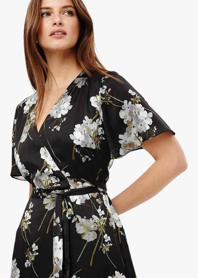 Tasha Floral Wrap Dress Black Women Phase Eight Dresses