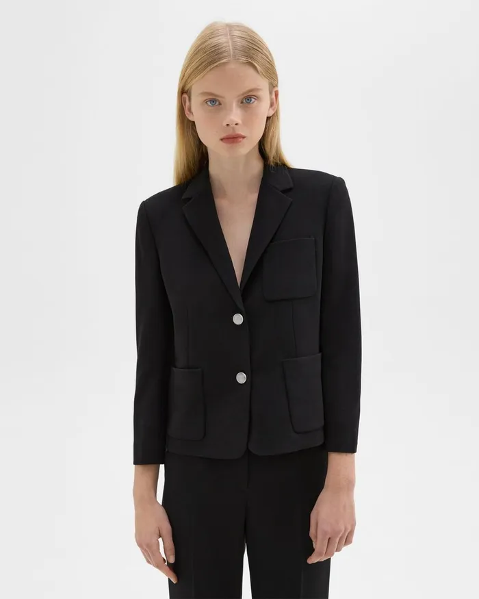 Theory Blazers Jackets Boxy Patch Pocket Blazer In Admiral Crepe Black 8211 Women