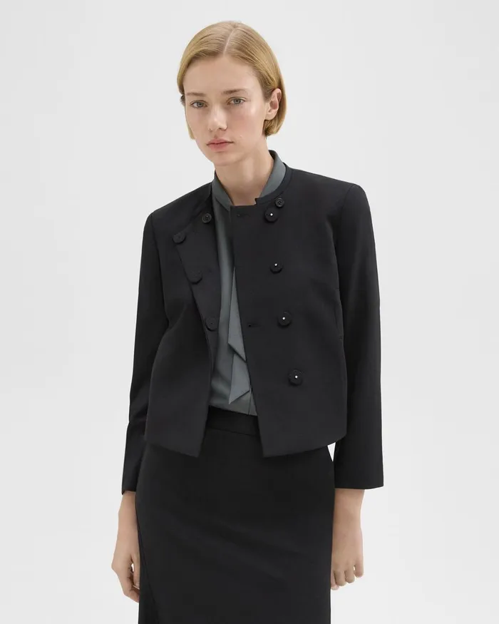 Theory Blazers Jackets Wool Gabardine Cropped Jacket Black 8211 Women