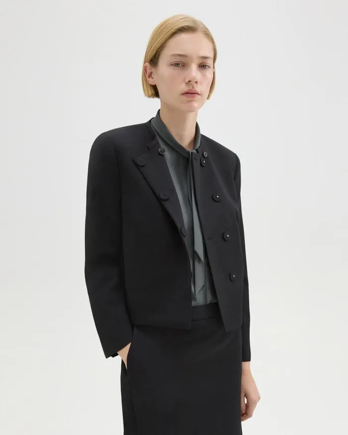 Theory Blazers Jackets Wool Gabardine Cropped Jacket Black 8211 Women
