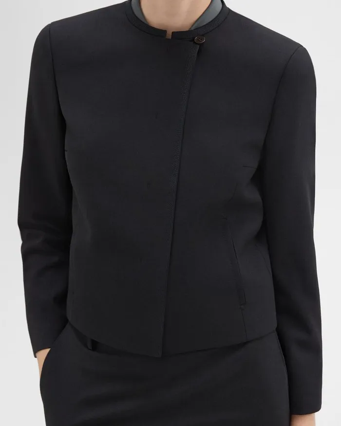 Theory Blazers Jackets Wool Gabardine Cropped Jacket Black 8211 Women