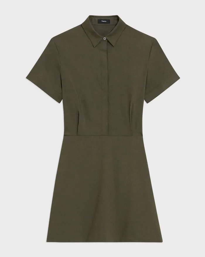 Theory Dresses ShortSleeve ALine Dress In Good Linen Dark Olive 8211 Women