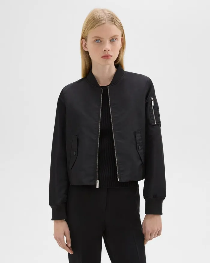 Theory Outerwear ALine Flight Jacket In Recycled Nylon Black 8211 Women