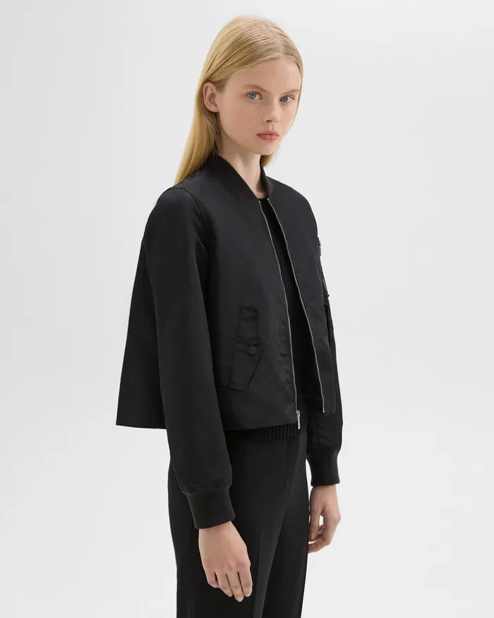 Theory Outerwear ALine Flight Jacket In Recycled Nylon Black 8211 Women