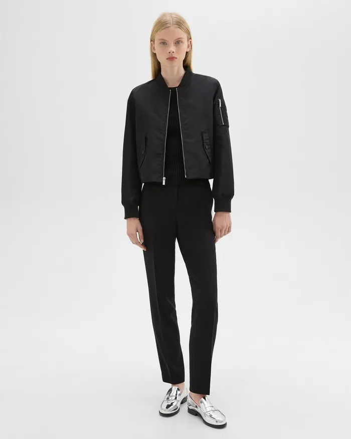 Theory Outerwear ALine Flight Jacket In Recycled Nylon Black 8211 Women